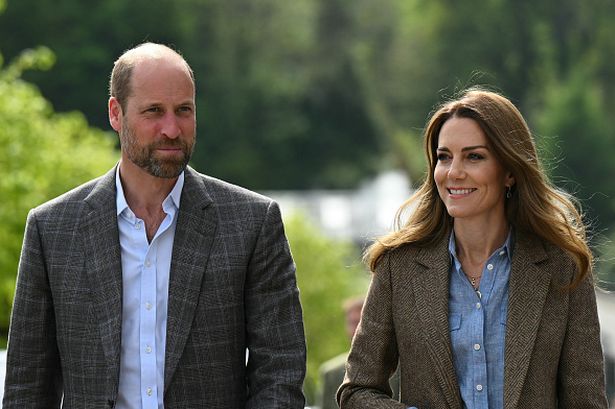 Prince William, Prince of Wales, and Catherine, Princess of Wales arrive to visit Aros Hall, a local community hub on April 29, 2025 in Tobermory, Scotland
