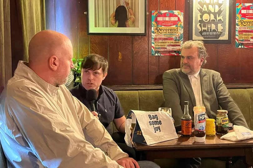Steve Bracknall, alongside Jon Corbett and Jon McClure at the Rock 'n' Roll Circus press event at Fagans in Sheffield