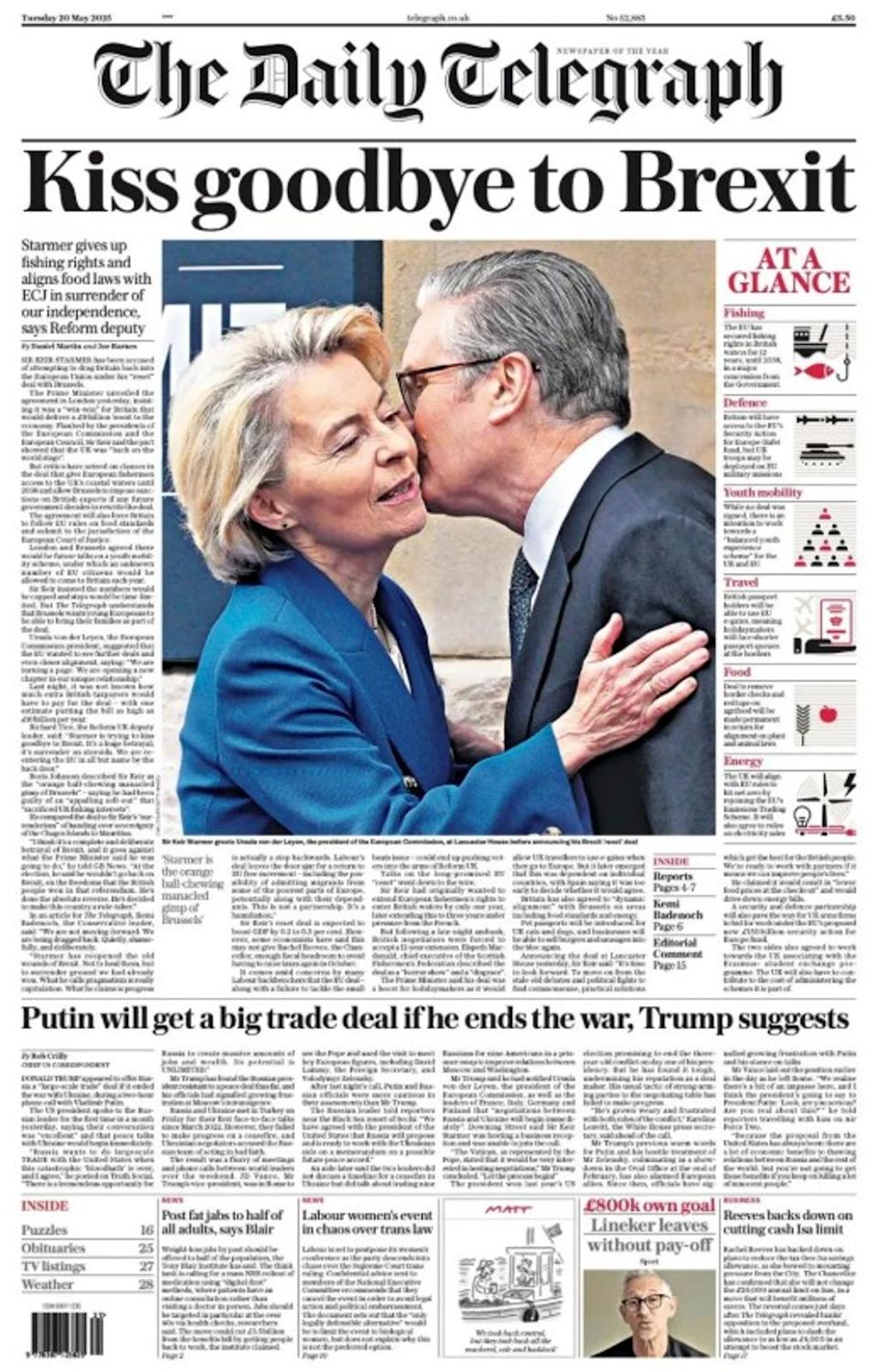 The Daily Telegraph described the deal as an official ‘kiss goodbye to Brexit’