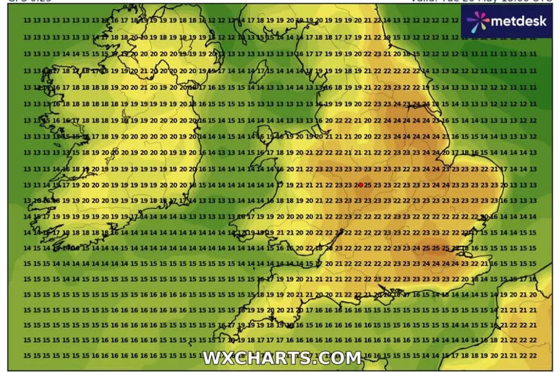 Weather maps have forecasted temperatures of 25C