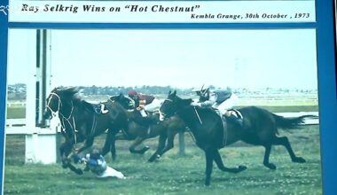 A screengrab from a Sky Racing documentary which featured Ray Selkrig talking about his famous finish "aboard" Hot Chestnut at Kembla Grange in 1973.