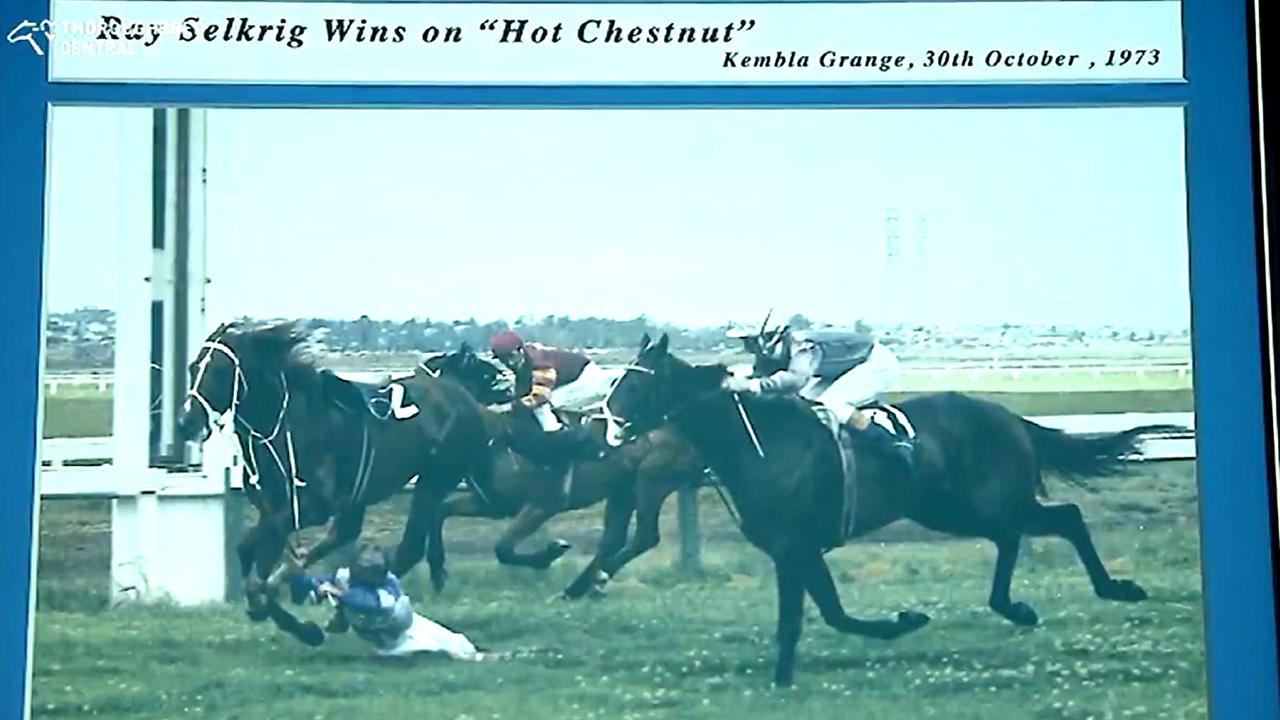 A screengrab from a Sky Racing documentary which featured Ray Selkrig talking about his famous finish "aboard" Hot Chestnut at Kembla Grange in 1973.