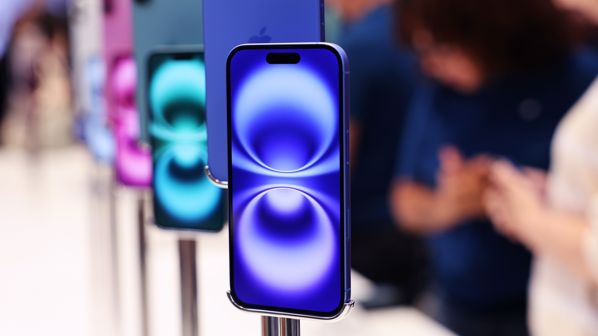 iPhone 16 on display
