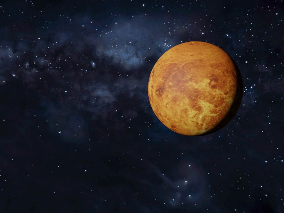 3D illustration of Venus in space.