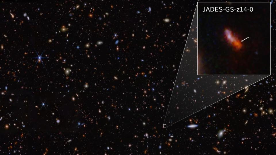  The galaxy JADES-GS-z14-0 which exists 33.8 billion light-years from Earth. 