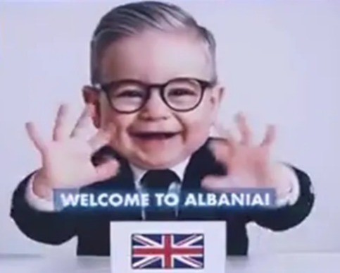 AI-generated image of a baby saying "Welcome to Albania" at the European Political Community summit.