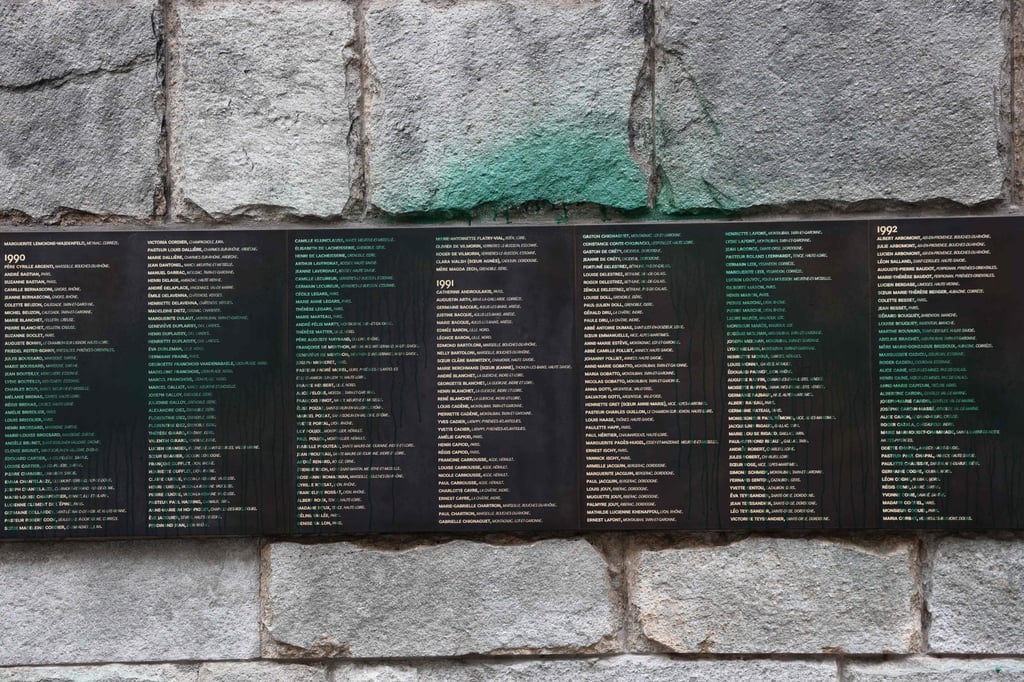 Green paint thrown on the “Wall of the Righteous” at the Shoah Memorial in Paris on Saturday. Photo: AFP
