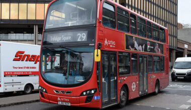 The 29 bus heading towards Trafalgar Square