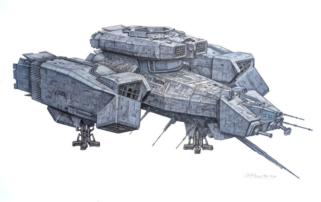 a detailed diagram of a sci-fi spaceship