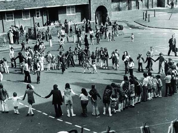 Children at Caryl Gardens in Dingle take part in a sports day run by the Southern Neighbourhood Council in April 1973. The event was organised by local women, and shopkeepers donated the prizes.