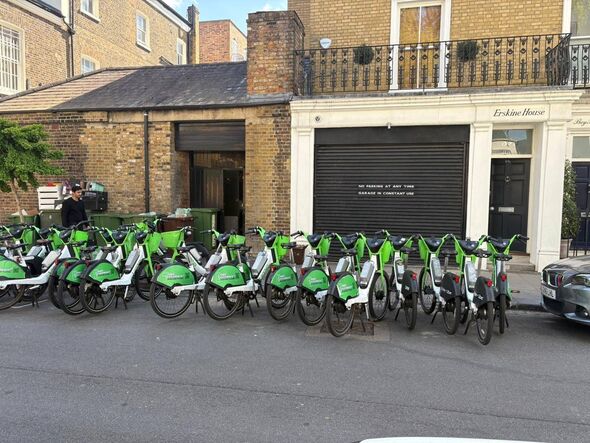 E-bikes, blocking Lemonia's entrance.