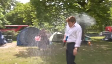Moment GB News star Patrick Christys is doused at migrant camp | UK | News