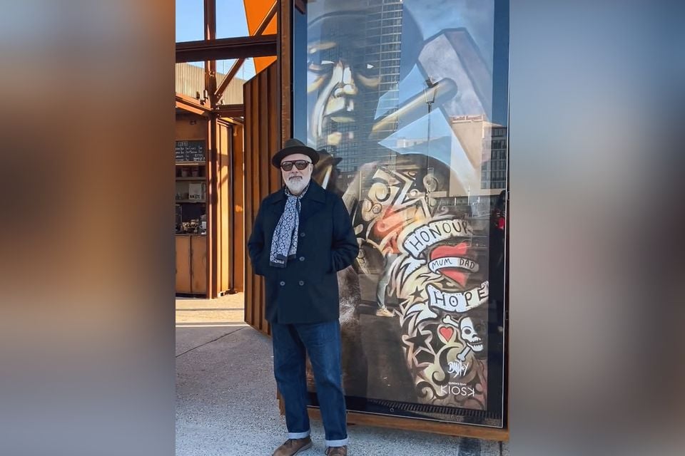 Terry Bradley with a piece of his artwork (Pic from Terry Bradley Facebook)