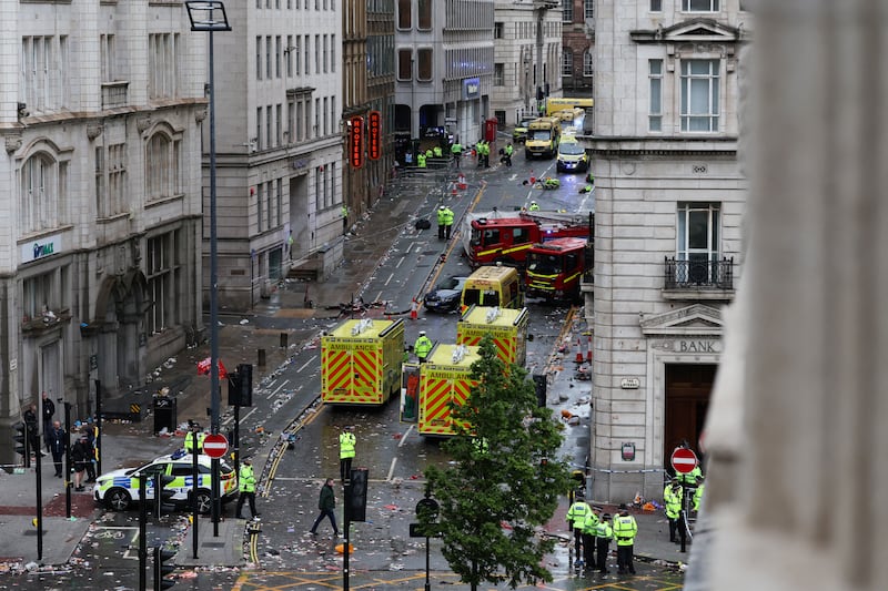 Police at the scene of an incident in Water Street in Liverpool. Photograph: Darren Staples/AFP via Getty Images          