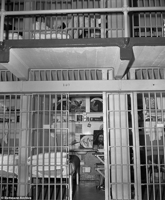 There were 378 cells at the prison in total with this number including isolation cells. The cell pictured is adorned with artworks made by the inmate in a bid to brighten things up