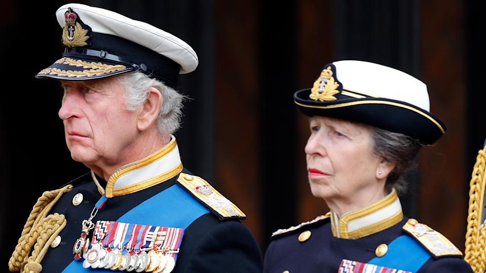 King Charles III and Princess Anne, Princess Royal attend the Committal Service for Queen Elizabeth II at St George's Chapel, Windsor Castle on September 19, 2022 