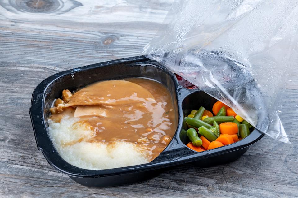 Turkey and gravy TV dinner with vegetables