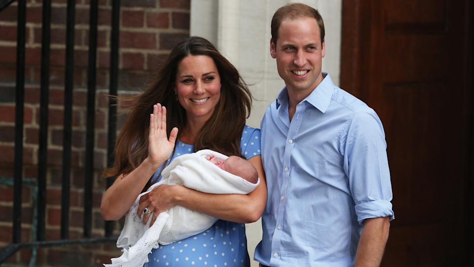 Prince William, Kate and Prince George at St Mary's Hospital