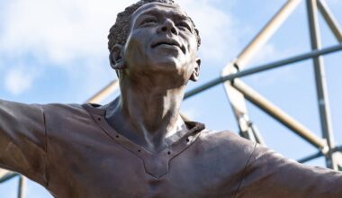 The Jack Leslie statue outside Plymouth Argyle FC's stadium Home Park