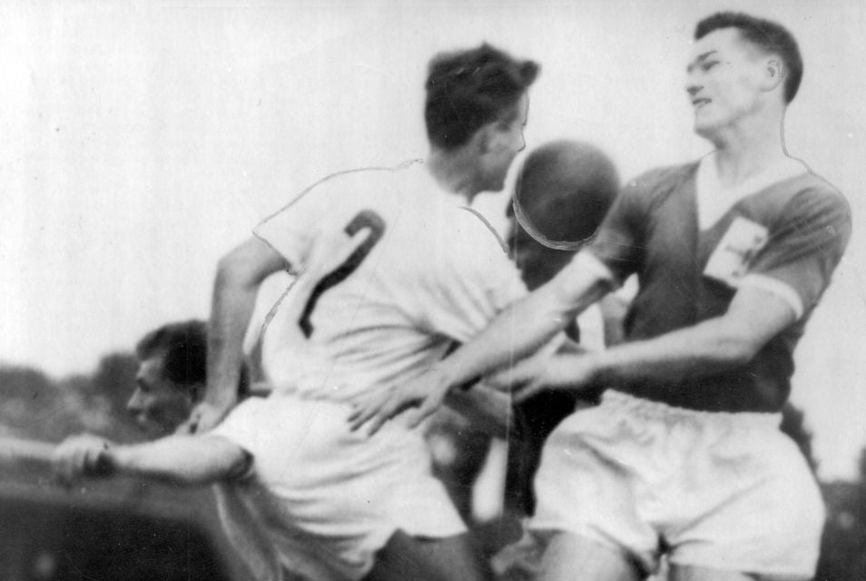 Northern Ireland's Peter McParland in action against the Czechoslovakia in the 1958 World Cup