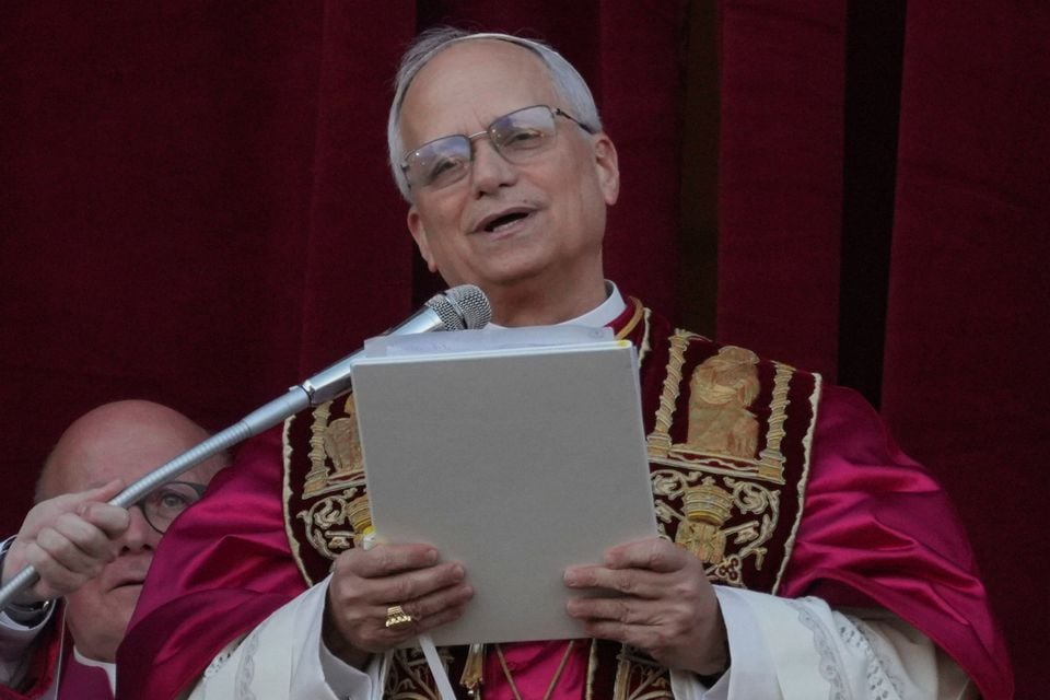 Newly elected Pope Leone XIV appears at the balcony of St. Peter's Basilica at the Vatican, Thursday, May 8, 2025. (AP Photo/Andrew Medichini)