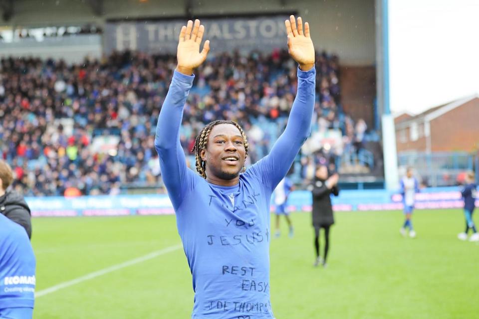 Sean Fusire pictured after United's 3-2 win over Port Vale last month, as he paid tribute to the late Joe Thompson <i>(Image: Ben Holmes)</i>