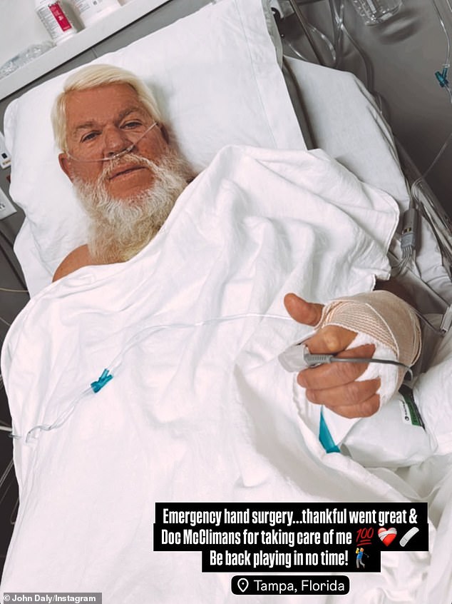The golf legend required emergency hand surgery after a health scare earlier this year