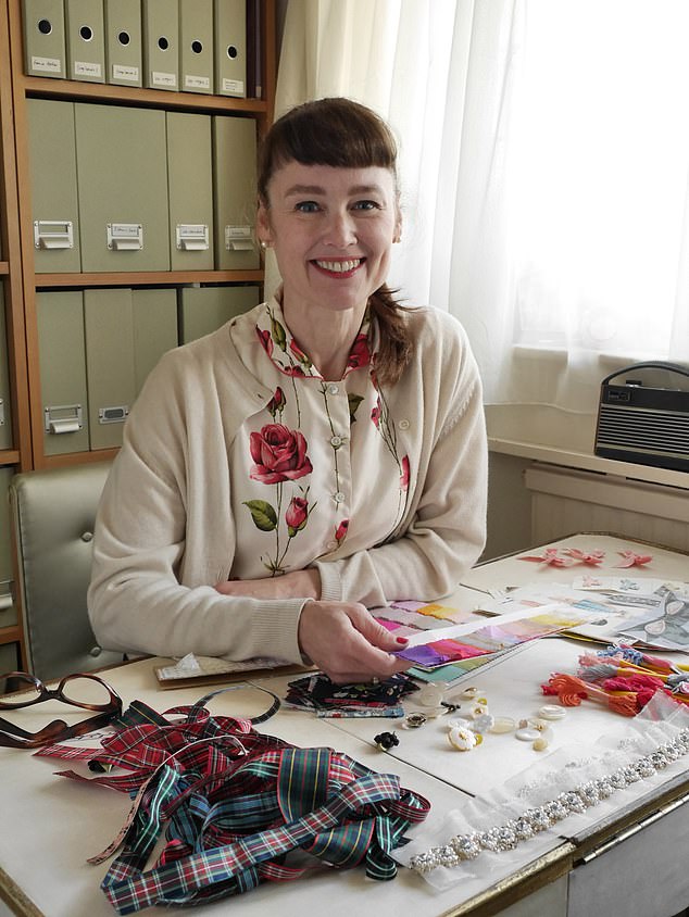 The signature button-front dress worn by Charlotte was one of Rachel's earliest designs, originally created for her own daughter, Rose, more than 30 years ago. Pictured: The designer in her studio
