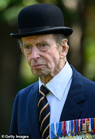 Prince Edward, Duke of Kent is seen during the Combined Cavalry Parade service at Hyde Park on                May 14, 2023