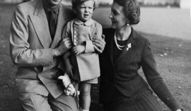 The late Duke of Kent with his wife and son, Prince Edward, the current Duke of Kent,  in the garden of his country home Coppins in Iver, Buckinghamshire, in 1937
