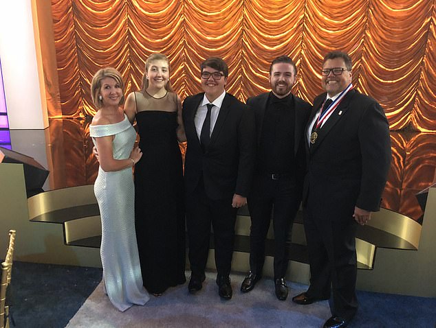 Liautaud (left) pictured with adult children, Lucy, Fred and Spencer and her husband Jimmy-John Liautaud