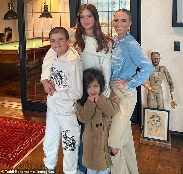 'I know everyone says this, but I have really good kids,' she told us. 'Laughter has been a huge part of what makes it so much better.' Pictured, from left, son Cruz, 10, and daughters Slate, 12, and Dove, five
