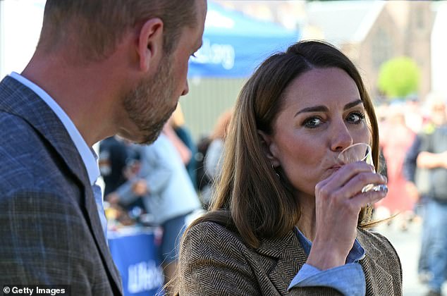 Kate and William sampled some whiskey at a Whey-based spirit holder's stall