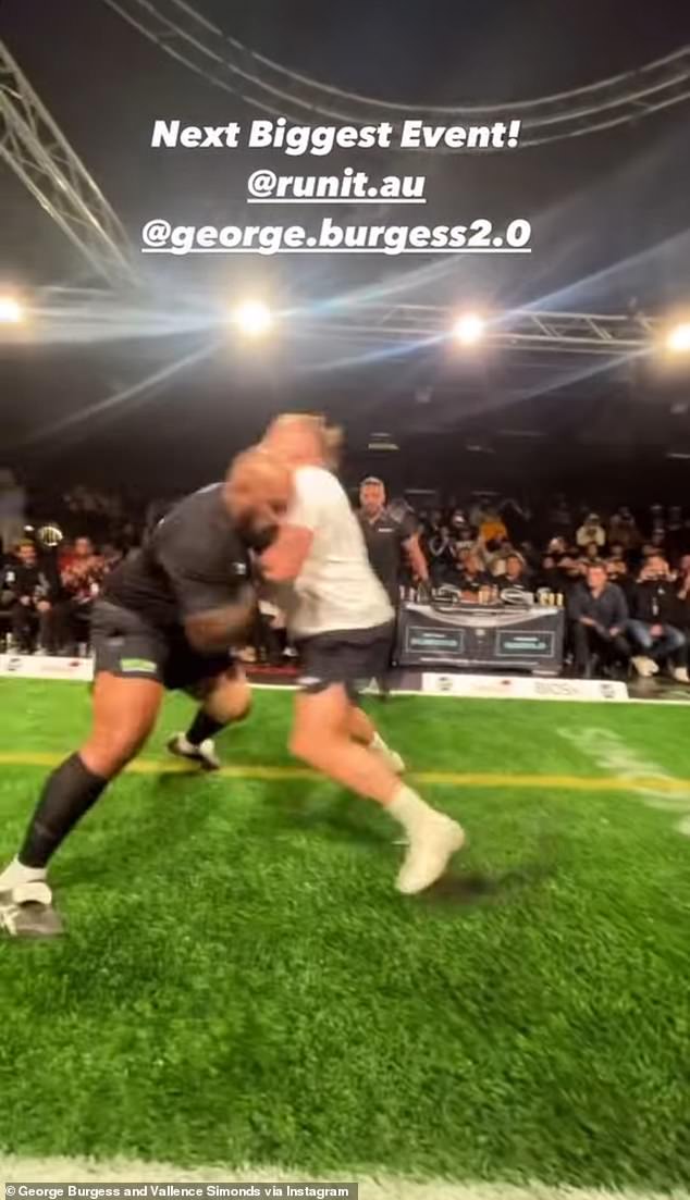 The former England rugby league star went up against ex-Leicester Tigers star Nemani Nadolo with the pair coming together in a monumental collision