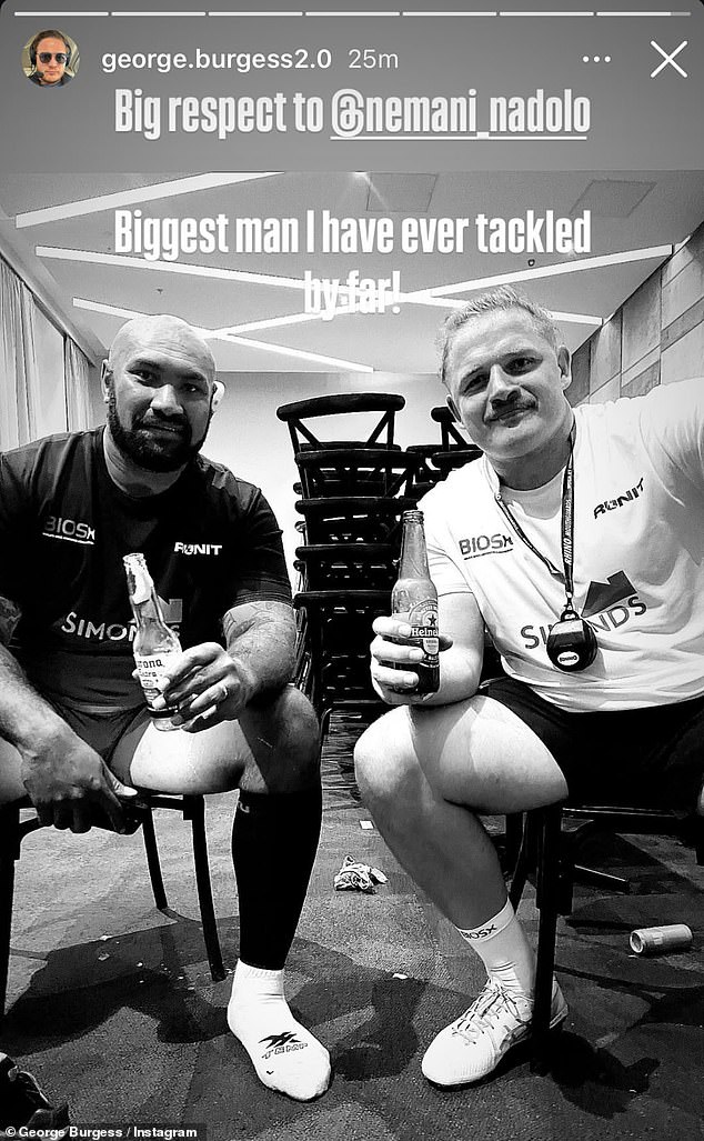 Burgess took to Instagram to laud his opponent, writing: 'Biggest man I have ever tackled by far!'