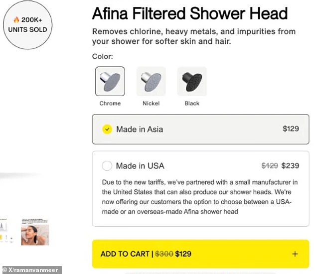 Afina's landing page showed the two different options