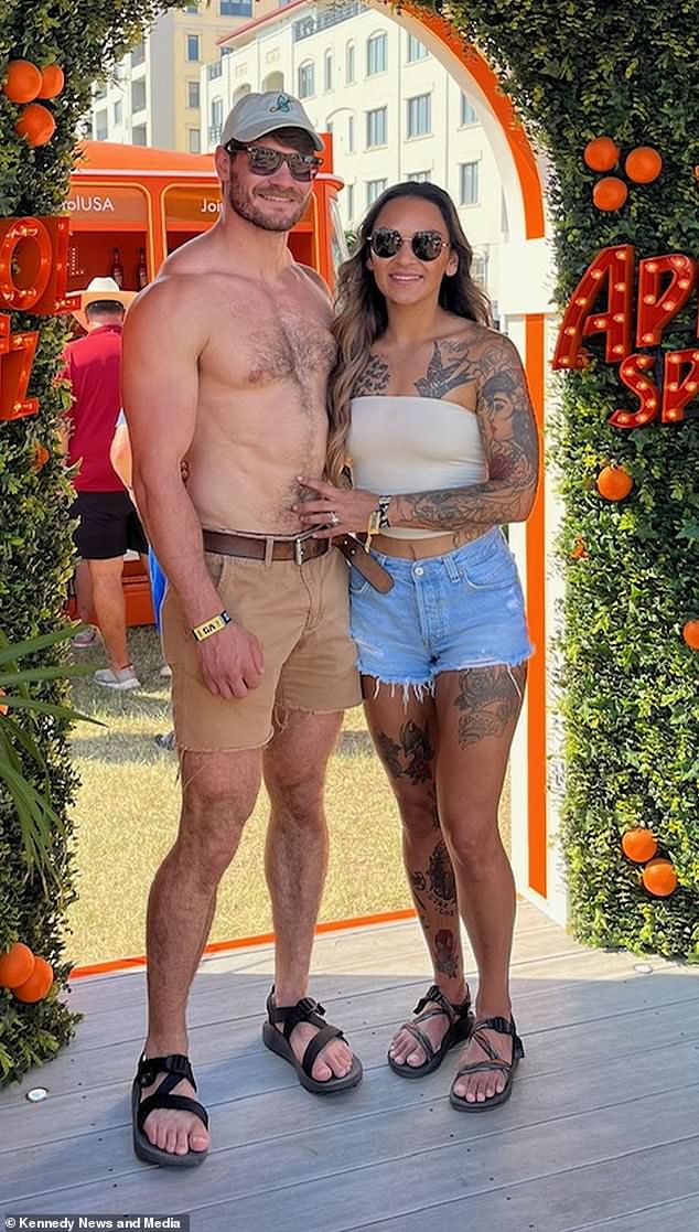 The newlyweds (pictured) chose to go to a beach-front music festival at the iconic Asbury Park in New Jersey, for their honeymoon as music was a big part of their relationship