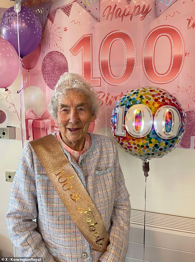 The future King also posted a picture of Christina that was taken on her special day on Wednesday, featuring the centenarian wearing a glitzy gold sash that read: '100 and fabulous'