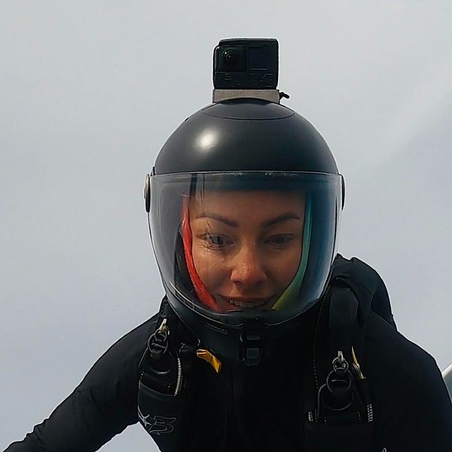 It was reported that Ms Damarell, a keen skydiver who had jumped around 80 times this year, deliberately failed to open her parachute as she plunged at speeds of more than 120mph. Pictured: Ms Damarell skydiving on a previous occasion