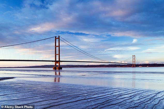 The Humber Bridge, the world's longest single span suspension bridge, can be seen from this route