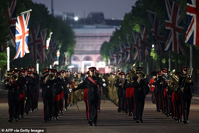 Military bands were seen practicing the parade overnight on Friday