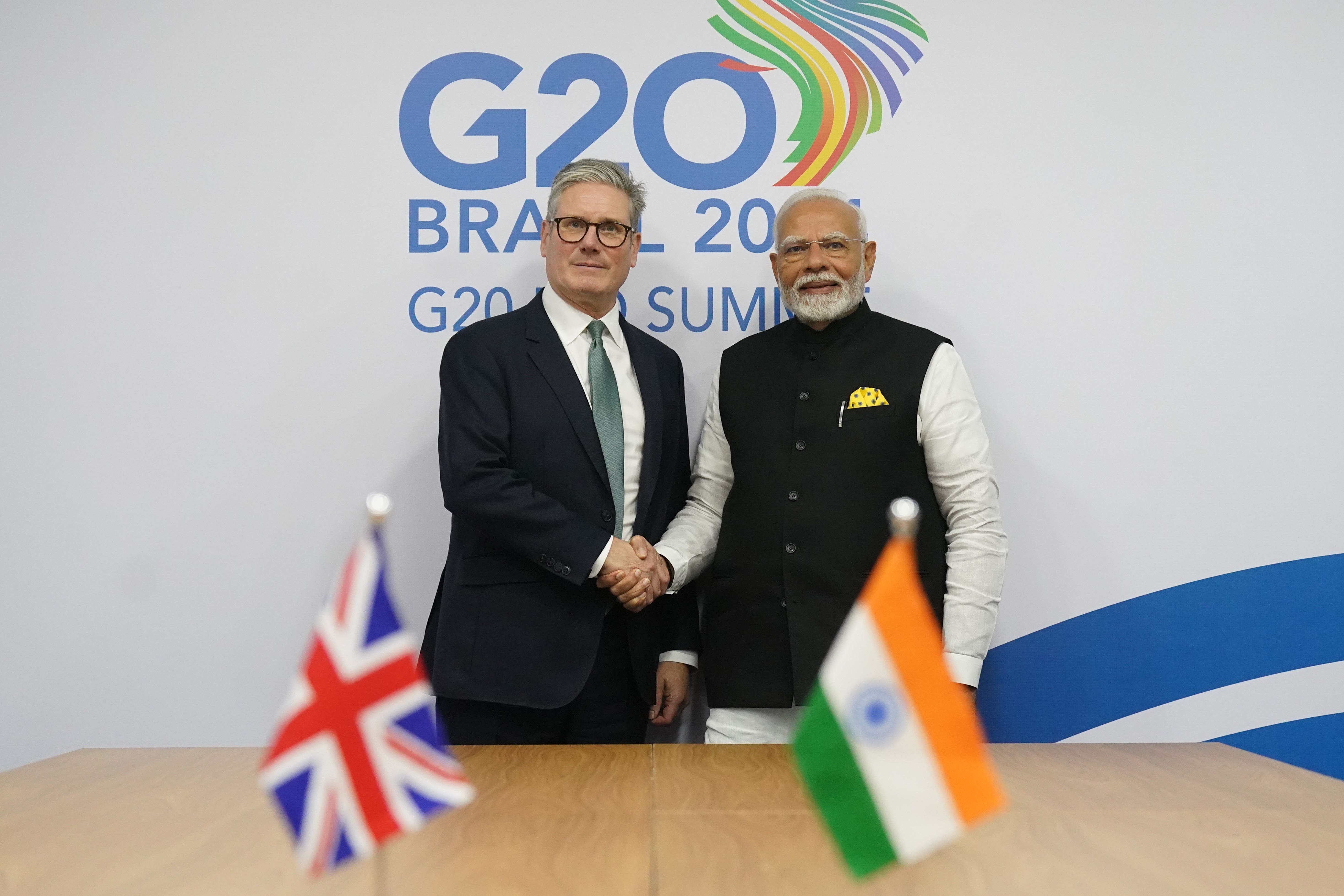 Sir Keir Starmer during a bilateral meeting with Indian prime minister Narendra Modi
