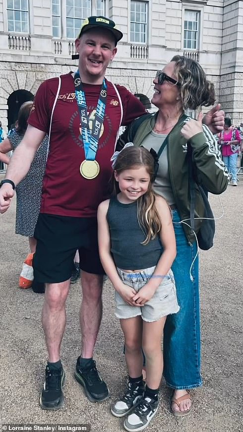 Lorraine looked noticeably slimmer in another picture taken at the London Marathon where she cheered on snooker player Frankie Jakeway