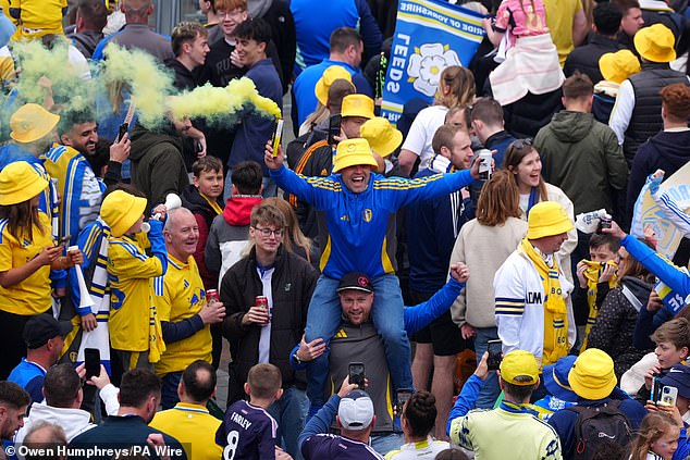 So many of the fans in attendance were head-to-toe in Leeds attire - including wearing hats
