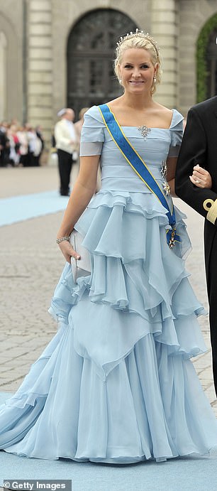 Crown Princess Mette-Marit donned a blue ruffled gown for Crown Princess Victoria and Prince Daniel of Sweden's wedding in 2010