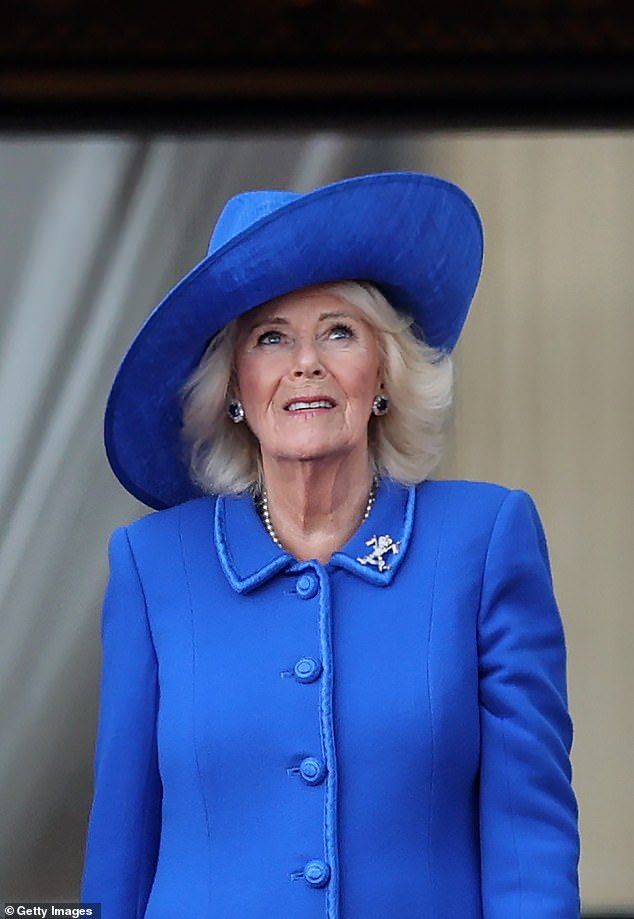 The Queen attended the thanksgiving service last Friday for the life of Sir Thomas Dunne, who served as Queen Elizabeth¿s Lord-Lieutenant of Herefordshire for three decades (pictured at VE Day events on Monday)