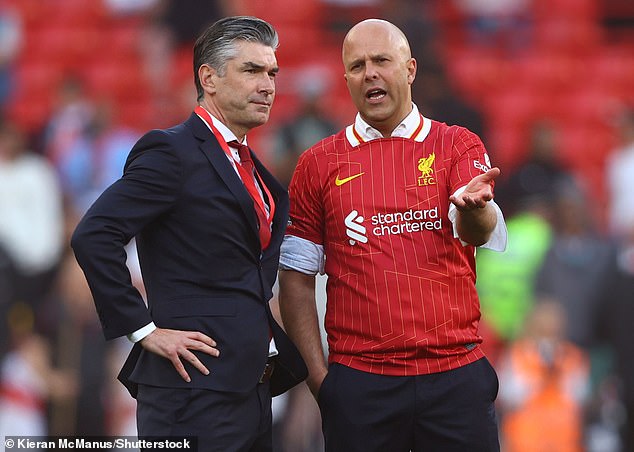 Sporting director Richard Hughes (left) and Arne Slot (right) have a job on their hands to replace Alexander-Arnold