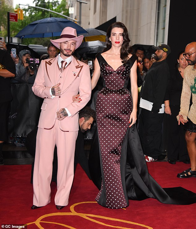 Balvin and Valentina Ferrer leave The Carlyle Hotel before the 2025 Met Gala: Superfine: Tailoring Black Style at the Metropolitan Museum of Art on Monday