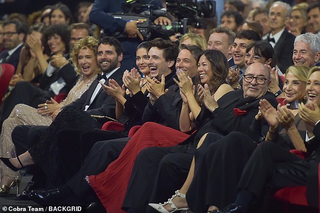 Kylie and Timothee were seen chatting with multiple Oscar winner director Sean Baker, who was sat next to them, while the actor's father Marc was seated two rows behind them