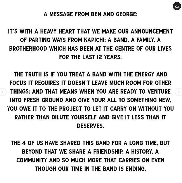 Frontman Jack Wilson and bassist Eddie Lewis have vowed to carry on - but confirmed the band as fans knew it has come to an end